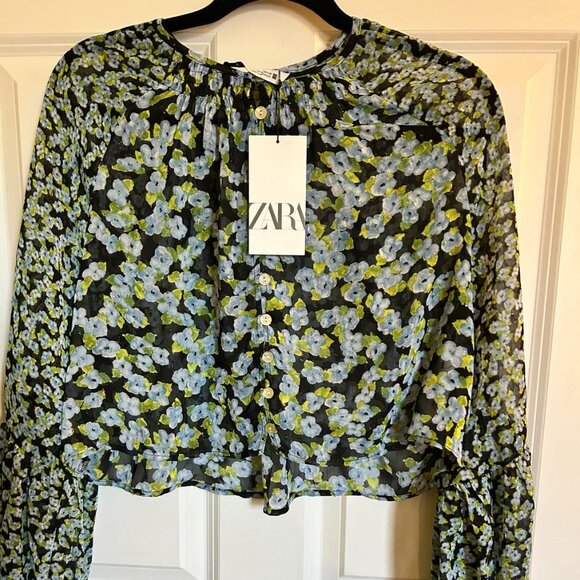 Zara Tops - Zara NWT Women's Cropped Sheer Long Sleeve Blouse Size Medium